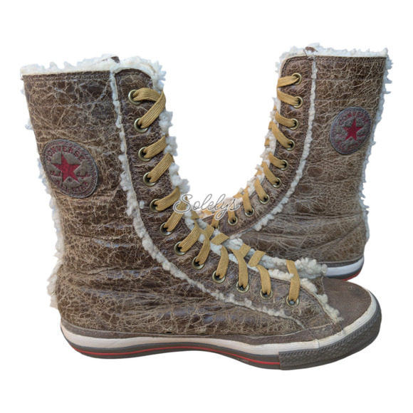 Converse RARE 2006 XHI 12 Eyelet Calf High Leather Wool Lined Boot Womens 10 - Picture 1 of 10